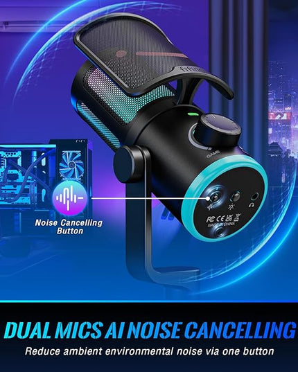 FIFINE Gaming PC Microphone, USB Streaming Microphone with Game Chat Balance, Computer Condenser Desktop RGB Mic with Mute Button, Noise Cancellation for Podcast/Twitch/Discord-AMPLIGAME AM6