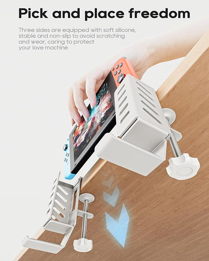 Desk Side Laptop Holder, Desk Side Storage, No Drill Side Desk Organizer, Side Desk Laptop Mount, Tablets Hanging Holder, Clamp on Desk Organizer for Laptops/Tablets/Keyboards/Headphone, White