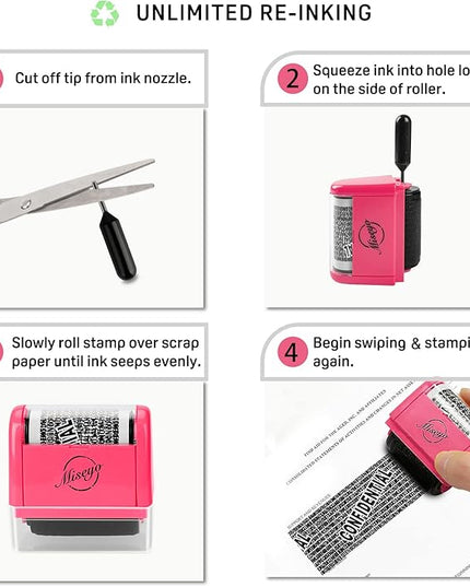 Miseyo Identity Theft Protection Roller Stamp Set - Peach (6 Refill Ink Incleded)