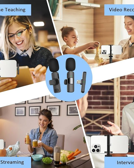 MAYBESTA Wireless Mini Microphone for iPhone Android Phone: Lavalier Lapel Recording Mic for Tiktok YouTube Podcast Interview(Dark Black)
