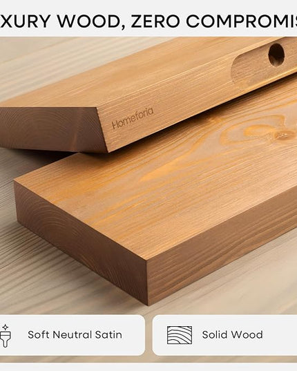 Homeforia 60 inch Golden Oak Floating Shelf, High End Solid Real Wood 60inch Small Floating Shelves for Wall Mounted, Oak Wooden 60in Floating Shelves, Heavy Duty Bracket, 60 X 6.5 X 1.75 in, Set of 2