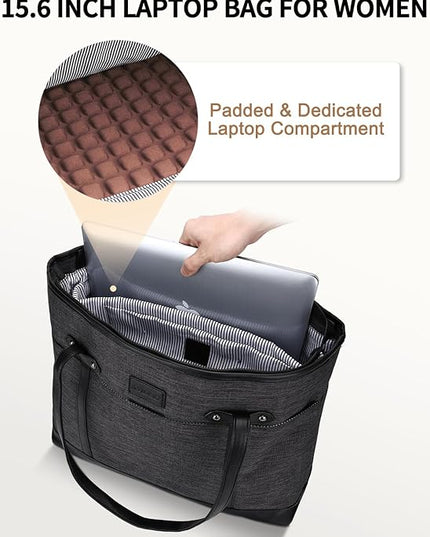 RAVUO Laptop Tote Bag for Women, Water Resistant 15.6 Inch Computer Handbag Purse Teacher Bag With Portable Small Pouch