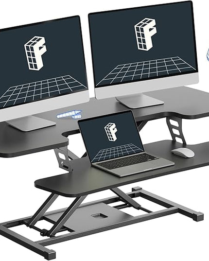FLEXISPOT 40" Wide Standing Desk Converter Sit to Stand up Riser Height Adjustable Computer Workstation with Spacious 2-Tier Desktop, Black