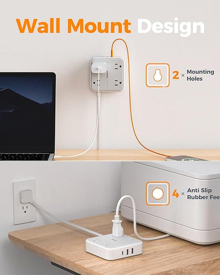 TESSAN Surge Protector Power Strip, 3 Ft Ring Pull Extension Cord with Multiple Outlets, 3 USB (1 USB C) 4 Outlets, 900J Surge Protection, Desktop Charging Station for Home, Office, Dorm Room