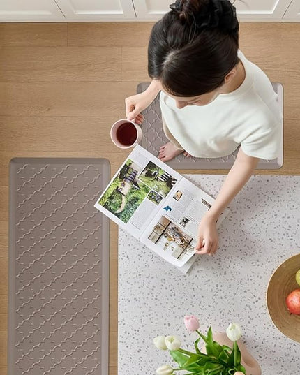 Kitchen Mats for Floor 2 Piece - Anti Fatigue Mats for Kitchen Floor - Non Slip Cushioned Rugs for Standing, Office, Sink, Laundry, Khaki
