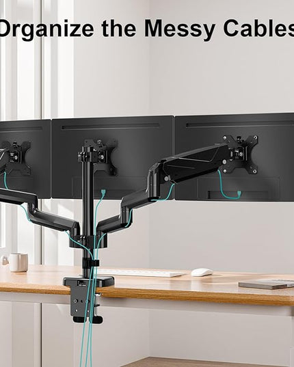 MOUNT PRO Triple Monitor Mount, 3 Monitor Desk Arm fits Three Max 27" LCD Computer Screens, up to 17.6lbs Each, Premium Gas Spring Display Stand with Tilt Swivel Rotation, Vesa Mount 75x75,100x100