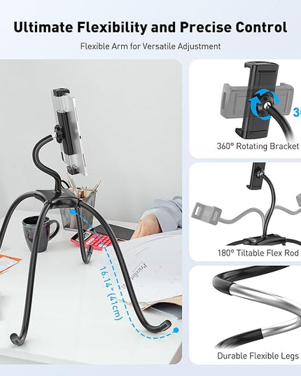 AboveTEK iPad Holder for Bed, Adjustable Tablet Bed Stand Mount, 360° Hands-Free Kindle Holder for Reading in Bed, Compatible w/ 4.7"-15.6" Tablets/iPads/Kindles/Phones/Samsung - Durable & Flexible