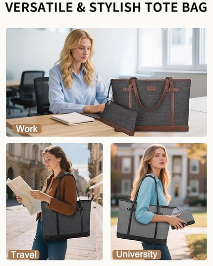 RAVUO Laptop Tote Bag for Women, Water Resistant 15.6 Inch Computer Handbag Purse Teacher Bag With Portable Small Pouch