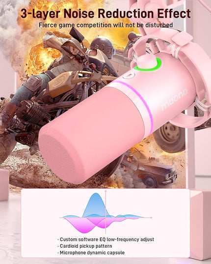 MAONO XLR/USB Dynamic Microphone Kit, RGB Gaming Mic with Software, Mute, Gain Knob, Volume Control, Boom Arm for Streaming, Podcasting, Voice-Over, Recording-PD200XS Pink