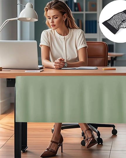 Icegrey 48.8" Under Desk Privacy Panel with Cable Management Organizer Net Self-Adhesive Modesty Panel for Cord Organizer Pockets and Desk Skirt for Home Office or Standing Workstation, Light Green