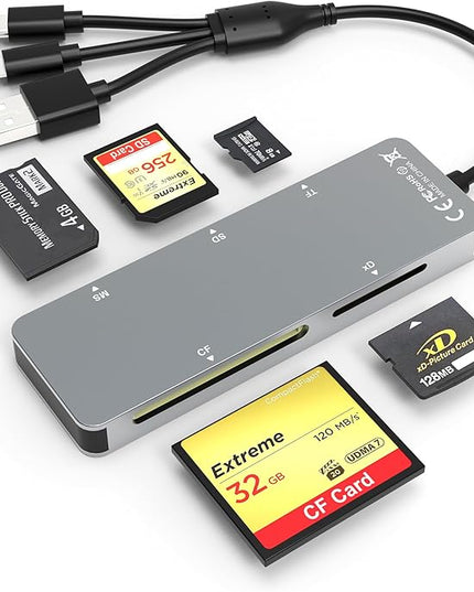 Memory Stick pro Duo Adapter - 5 in 1 SD/TF/MS/CF/XD Card Reader for PC/Android/Lightning Device, Aluminum Multi Memory Card Reader USB C Lightning OTG Adapter Memory Stick pro Duo Reader for iPhone