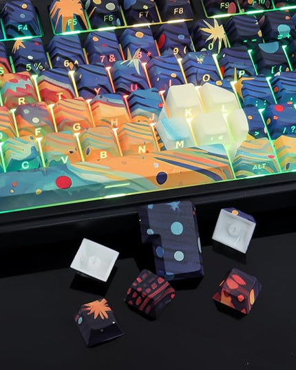 Tsungup Custom Keycaps,131 Keys PBT Starry Sky Side Printed Keycaps,Cherry Profile Key Caps Keyboard Keycap Set for Cherry MX Switches Mechanical Keyboard(Black)