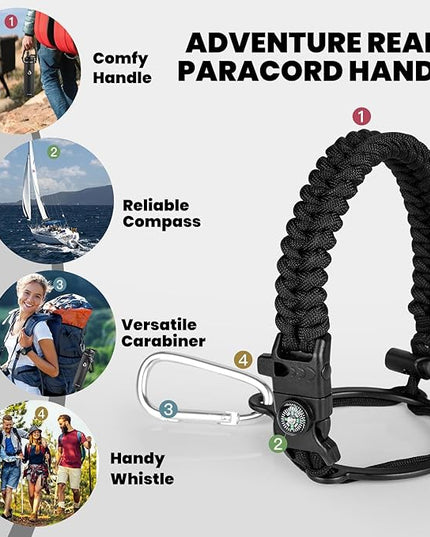 Insulated Water Bottle 24oz, Triple Wall Vacuum Stainless Steel (Cold for 48 Hrs, Hot for 24Hrs), Leak Proof & Non-BPA, 24oz Hydro Water Flask with Paracord Handle & Straw Spout Lids