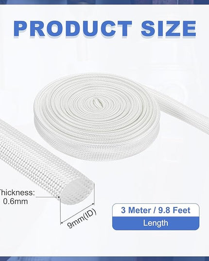 uxcell Insulation Cable Protector,9mm/0.35 Inch-3m/10 Feet High Temp Fiberglass Sleeve White