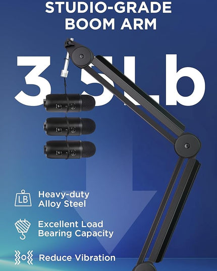 InnoGear Mic Boom Arm Microphone Stand Cable Management for Blue Yeti FIFINE AM8 K669B HyperX QuadCast S SoloCast AT2020 Shure SM7B MV7 and Other Microphone