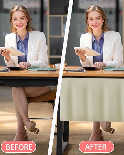 Icegrey 68" Under Desk Privacy Panel with Cable Management Organizer Net Self-Adhesive Modesty Panel for Cord Organizer Pockets and Desk Skirt for Home Office or Standing Workstation, Beige