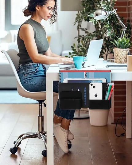 MAXECHO Desk Side Storage, Under Desk Laptop Mount, Table Side Hanging File Organizer, No Drill Clamp On Cable Management Tray, Laptop Holder with Magnetic Pen Holder for Office and Home, Load 22 Lbs