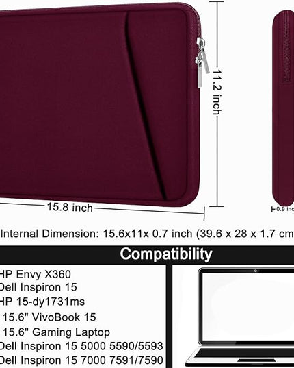Laptop Sleeve Case 15.6 inch, Durable Briefcase Shockproof Protective Cover, Handbags Portable Laptop Bag for 15.6 inch HP Dell Asus Lenovo, Computer Case with Front Pocket, Wine Red