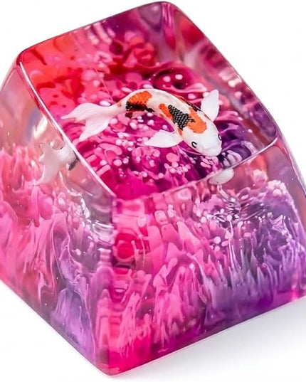 Kohaku Koi Artisan Keycap Magenta Pink Ocean R1 SA Profile Custom Keycaps 1U ESC Handmade Gaming Resin Key Cap Cherry MX Switch Compatible Mechanical Keyboard Koi Lover Gift