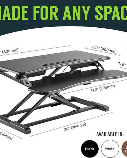 TechOrbits Standing Desk Converter-32-inch Height Adjustable, MDF Wood, Sit Riser-Black, 32"