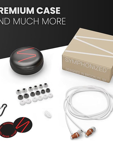 Symphonized iPhone Earphones Wired Deep Bass Sound, 3D Sound, Microphone Volume Control, 90% Noise Cancelling, Bubinga Wooden with Lightning (Apple MFI Certified), iPhone SE to 14 Earbuds (White)