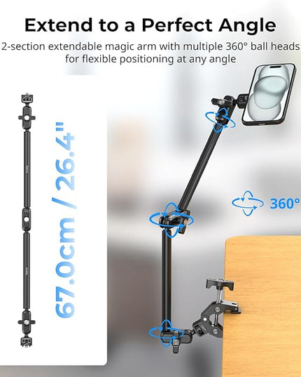 SMALLRIG Desktop Clamp Magic Arm Kit for MagSafe for iPhone, 67cm Two-Stage Adjustable Flexible Arm with Secure Grip for Smartphone, Webcam, Action Cameras - 5626