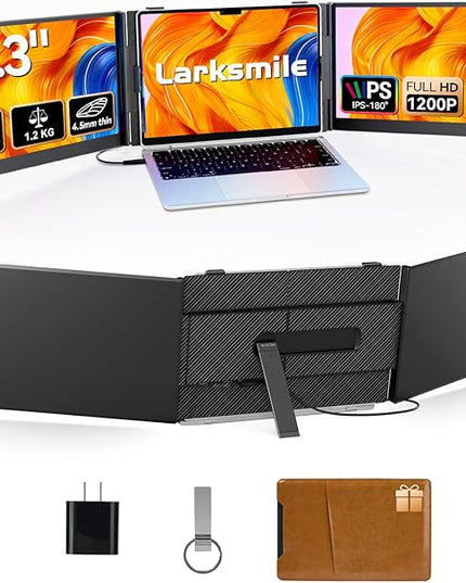 Larksmile Triple Laptop Screen Extender, One Cable Setup 15.3" Portable Monitor for Laptop, 16:10 FHD 1200P Triple Monitor, 100% sRGB Ultra Light External Display for Mac Windows Business Travel