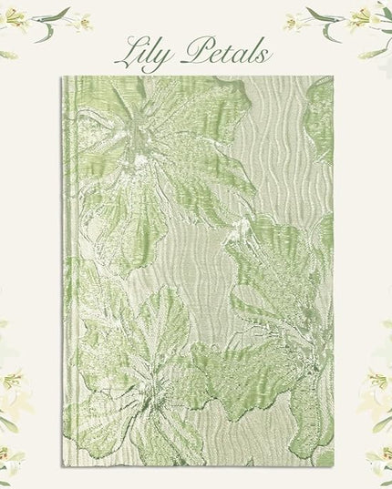 Flower Notebook, Hardcover, Lay Flat, A5, 6x8, Wide Ruled Pages, Writing Journal for Women, Pretty Notebook, Recipe Journal, Garden Journal, Gratitude Journal, Lily Gifts, Green