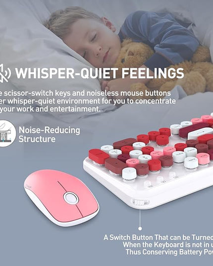 FOPETT 2.4GHz Wireless Keyboard and Mouse Set with Switch Button - Full-Size Keyboard - Compatible for Windows/Laptop/PC/Notebook/Smart TV and More - White Colorful