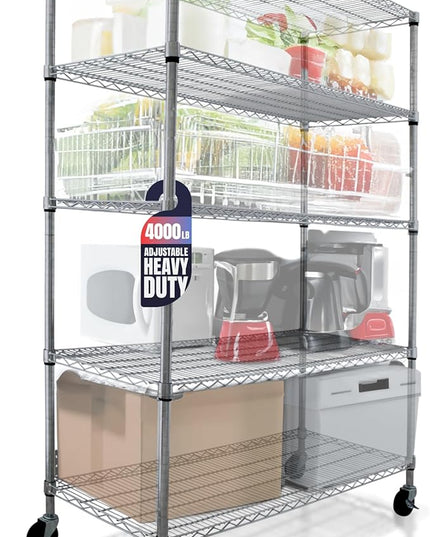 4000LBS 48" W Storage Shelves Metal Shelving 5 Tier Wire Shelving Unit Garage Shelving Heavy Duty Metal Shelves for Storage Rack Commercial Adjustable Pantry Shelf, 48" W X 24'' D X 76" H Crescent