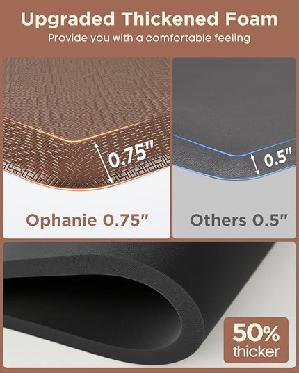Ophanie Kitchen Mats for Floor, 3/4 Inch Thick Kitchen Rugs, 24'' x 70'' Anti Fatigue Standing Cushioned Mat, Waterproof,Comfort Ergonomic Mat for Office, Home, Sink, Brown Non-Slip Bottom