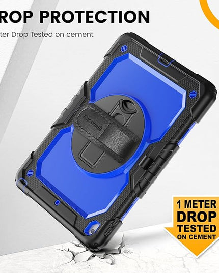 Timecity Case for iPad 9th/ 8th/ 7th Generation 10.2 inch - Heavy Duty Protective Cover with Screen Protector, Rotating Stand, Shoulder Strap & Pencil Holder | Kids-Friendly (Dark Blue)