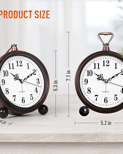 RODH Battery Alarm Clock,Night Light,Vintage Hangable Super Silent Non Ticking Analog Table Clock for Bedroom Bedside, Desk,Shelf