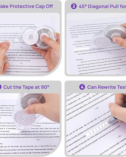 JEFURE 2 Pcs Correction Tape, 98.43 Ft White Wrong Out Tear-Resistant Bulk, Instant Corrections Easy To Use Applicator for School, Office, Note Taking, Journal (Tape Width 0.2 in，Clear)