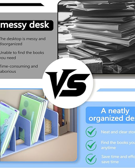 Huakaile 2 Pieces Ice Blue File Organizer for Desk with 4 Compartments, Purse Organizer for Closet Vertical Paper Notebook Magazines Storage, Shelf Dividers Holder in Home and Office