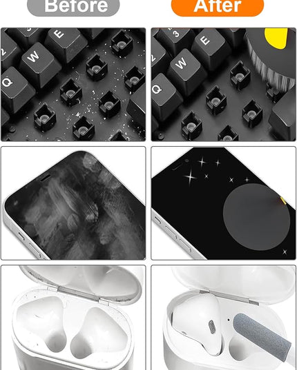 Tounee Keyboard Cleaner Kit, Electronics Cleaning Kit with Retractable Big Brush, Portable, 20 in 1 Multi-Tool Kit for Phones, Tablet, Computer, PC Monitor,TV Camera Lens with 2.5ml Mist Spray (Black)