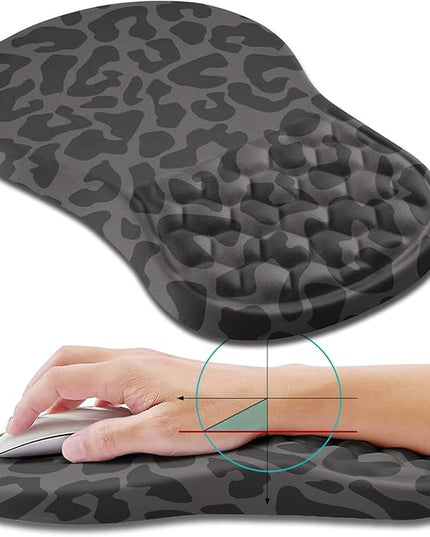 Hokafenle Ergonomic Mouse Pad Wrist Support, Wrist Rest Mousepad for Carpal Tunnel Pain Relief with Integrated Memory Foam Slope Massage Bulge (11.8x7.9 inch,Black Leopard
