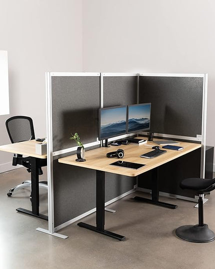VIVO T-Shape Modular Corner Wall System, 4 Panels, Modern Professional Office Cubicle Dividers, Freestanding Privacy Screen, 66 inches High, Dark Gray, PP-MWS63D-T