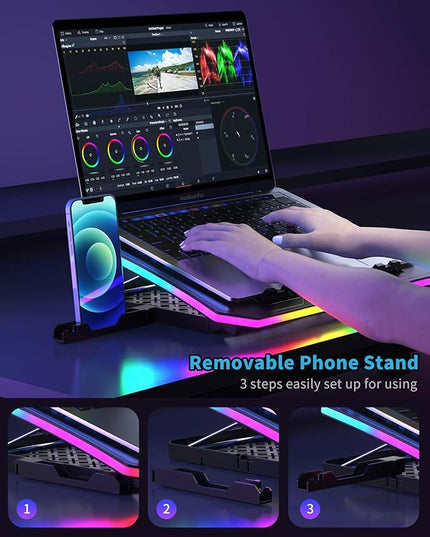 Laptop Cooling Pad, KeiBn RGB Lights Laptop Cooler 6 Fans for 15.6-17.3 Inch Laptops, 7 Height Stands, 10 Modes Light, 2 USB Ports, Desk or Lap Use (A8,Red)