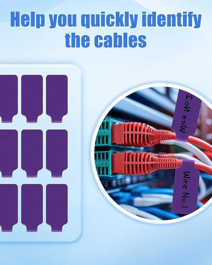 50 Pieces Cord Labels Self-Adhesive Nylon Cable Labels Tags Waterproof Wire Cable Tags or Electronics Office Computers Management and Identification (Purple)