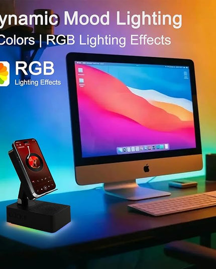 Wireless Induction Bluetooth Speaker, 5-in-1 Foldable Phone Holder, 1500mAh Emergency Charging, Colorful LED Ambient Light, Tech Gadgets Gifts for Men Women, for iPhone Android Tablet, Black
