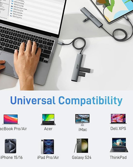 Acer USB C Hub 5 in 1 with 4K HDMI, 100W Power Delivery, 3 USB A Data Ports, USB C to HDMI Multiport Adapter for Laptop, PC, Tablet, MacBook Pro/Air, iPad Air/Pro, iMac, iPhone 15/16 Pro/Pro Max (2ft)