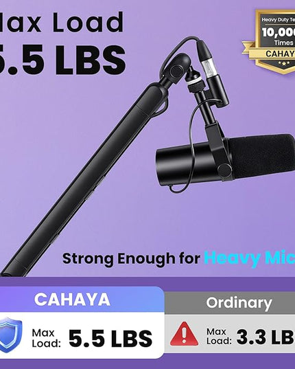 CAHAYA Mic Stand Boom Arm - Low Profile Adjustable Microphone Arm Stand with 3.5" Extension Pole Desk Clamp Screw Adapter for Streaming Gaming Compatible with Blue Yeti Shure SM58 SM48 Fifine K669B