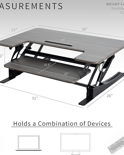 VIVO 36 inch Height Adjustable Stand Up Desk Converter, V Series, Quick Sit to Stand Tabletop Dual Monitor Riser Workstation, Gray Top, Black Frame, DESK-V000VG