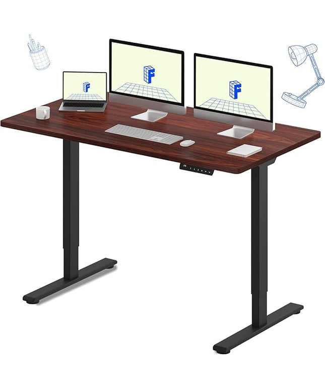 FLEXISPOT E3 Dual Motor 60 x 24 Electric Standing Desk Sit Stand Up Desk, Holds 220 lbs, Adjustable Height w/ Memory Presets, One-Piece Mahogany Desktop & Black Frame, Ships in 2 Boxes