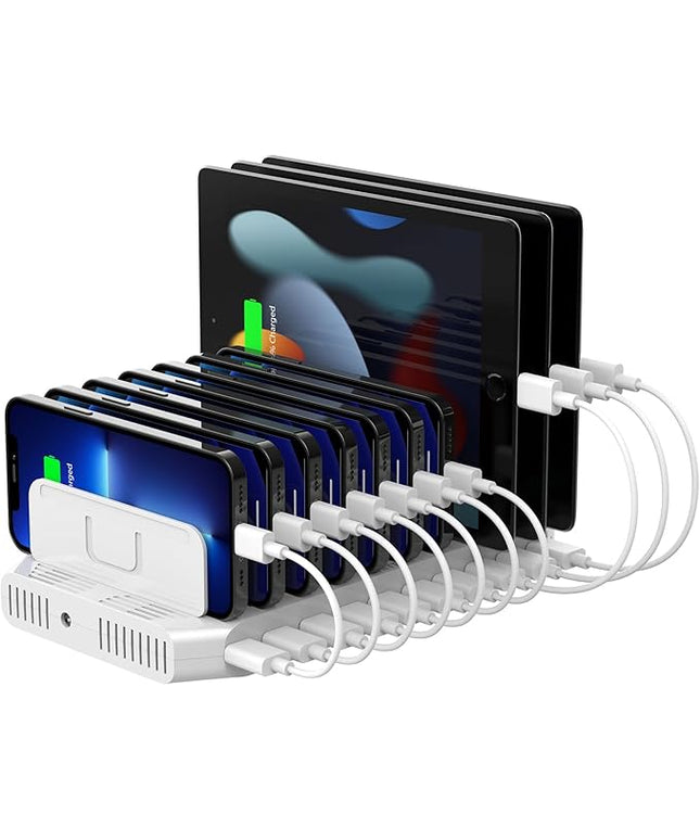 Unitek Multi Charging Station, 10-Port USB Charger for Multiple Device with SmartIC Tech and Adjustable Dividers, Organizer Stand Compatible with iPad, Tablet, Kindle, iPhone