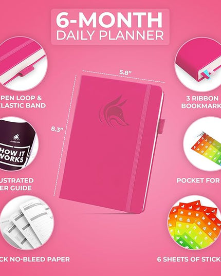 Clever Fox Daily Planner – Undated Planning Notebook with Hourly Schedule & To-Do List – Personal Day Task & Work Organizer, 6 Months (Hot Pink)