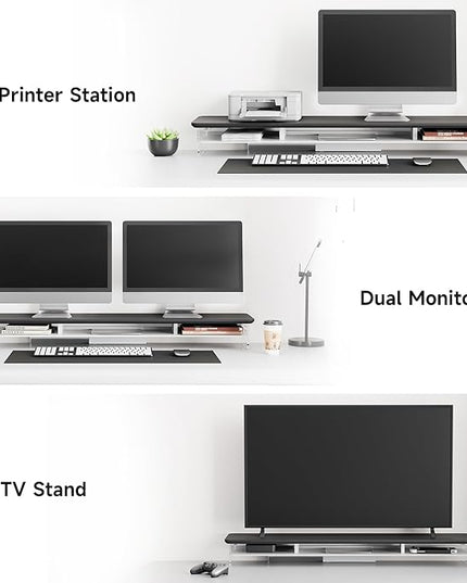Fenge Acrylic Monitor Stand Riser, 42.5 Inches Dual Monitor Stand with Metal Storage, 2 Tier Acrylic Computer Riser for Desk, Clear Laptop Stand for PC, Laptop, Printer, TV, Black