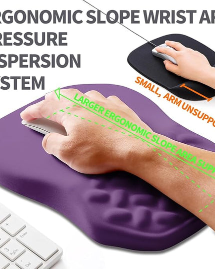 Ergonomic Slope Mouse Pad Wrist Support, Wrist Rest Mousepad for Carpal Tunnel Pain Relief with Massage Bulge and Slow Rebound Memory Foam (12x8 inch, Deep Purple)