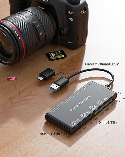 xD-Picture Card Reader USB 3.0, Memory Card Reader for xD/CF/MS/SD/TF Card - 7-in-1 Card Reader/Adapter for Windows, Mac, iOS, Android(USB-A + USB-C)